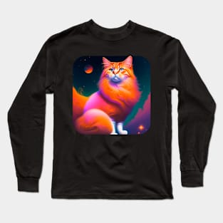 Galaxy Orange Cat Coloful Long Sleeve T-Shirt